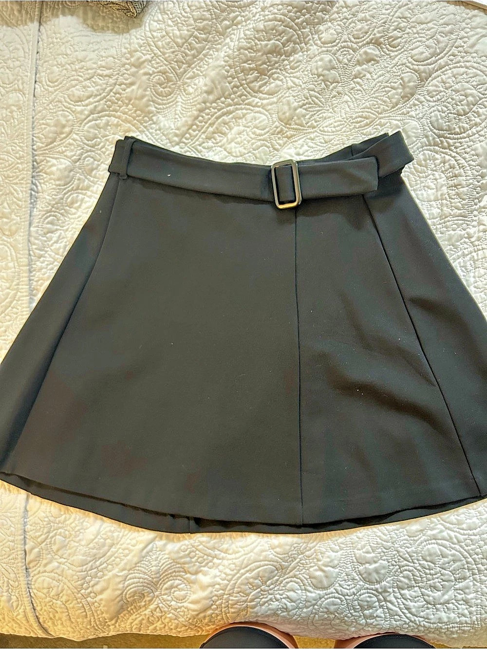 LOFT Outlet Black Belted Skater Skirt